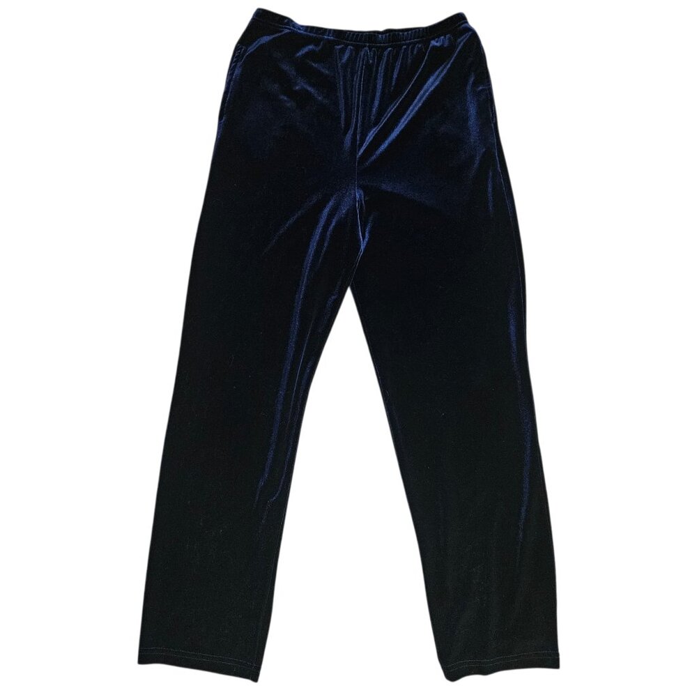COLDWATER CREEK Velvet Pants Womens Medium Blue Stretch Pocket High Rise Relaxed